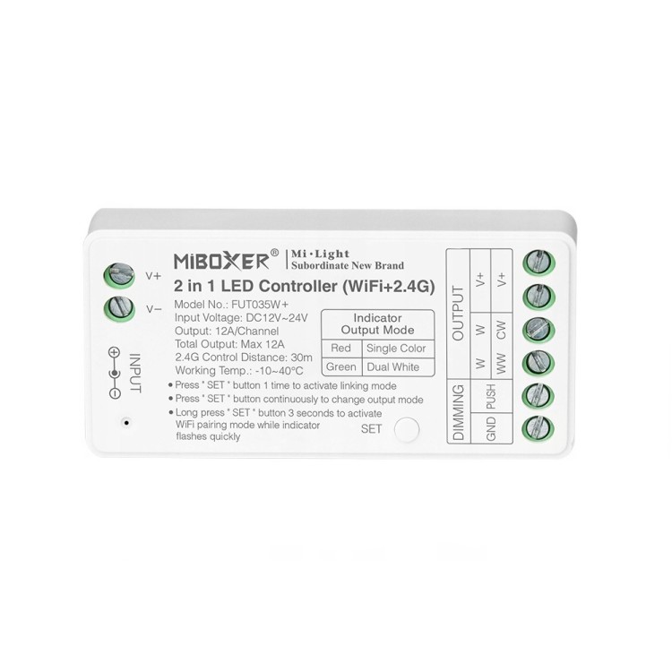 MiBoxer FUT035W+ Sterownik taśma LED CCT 12–24V ściemnianie Tuya 1-strefowy