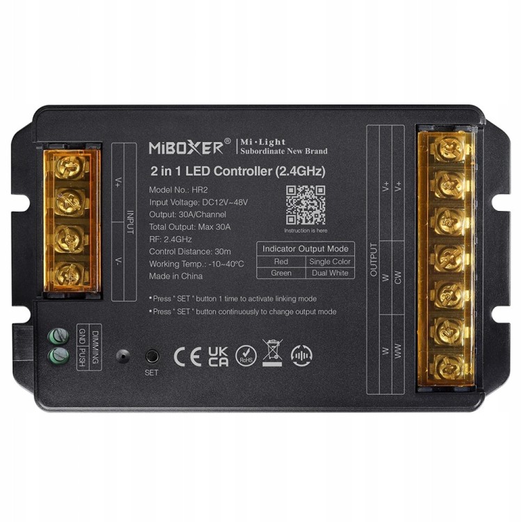MiBoxer HR2 Kontroler LED 2w1 MONO / CCT 12–48V DC 2.4GHz max 30A