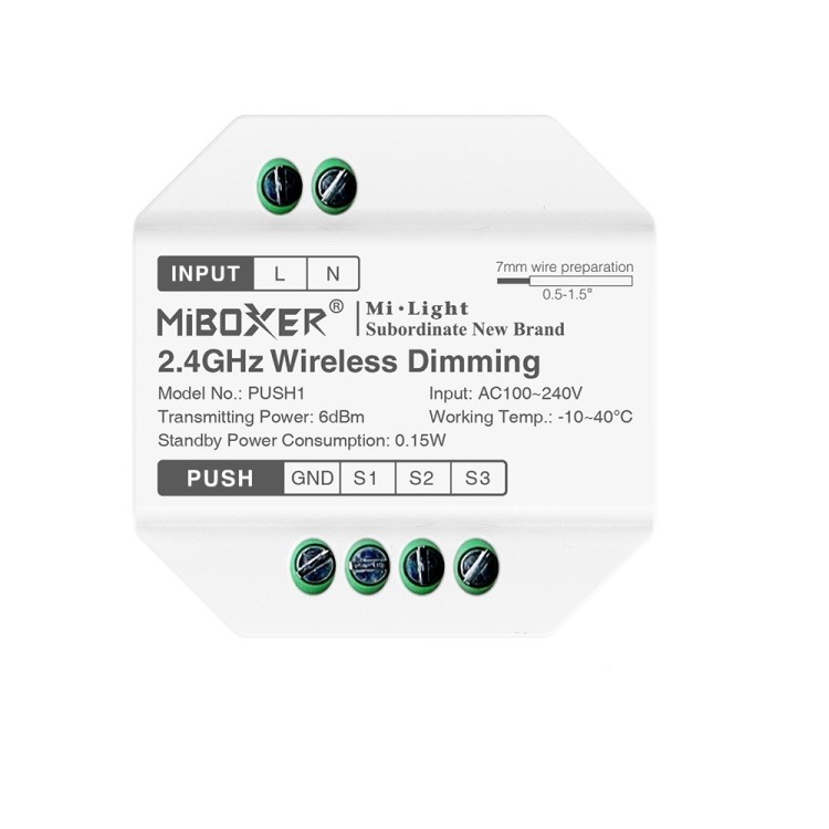 MiBoxer PUSH1 dopuszkowy moduł ściemniający PUSH 2.4 GHz RGB+CCT milight