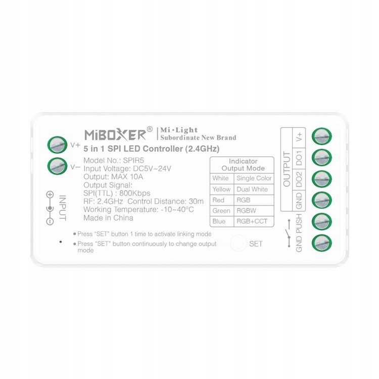 MiBoxer SPIR5 Sterownik cyfrowy SPI LED 5w1 2.4GHz RGB RGBW RGB+CCT DC5-24V