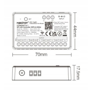 MiBoxer SPIW5-4 Sterownik cyfrowy SPI LED 5w1 WiFi+2.4G RGBW RGBCCT 4-stref