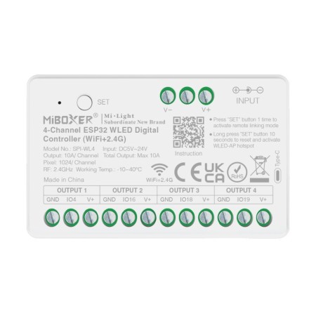 MiBoxer SPI-WL4 sterownik 4-kanałów cyfrowych taśm LED SPI ESP32 WiFi 2.4G