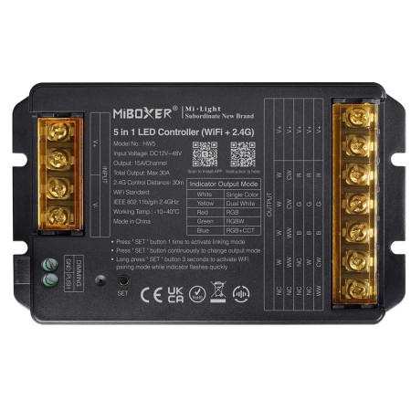 MiBoxer HW5 Kontroler LED 5w1 30A 12-48V RGBW RGB+CCT Wi-Fi+2,4Ghz MiLight