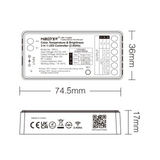 MiBoxer SR2-2 Kontroler LED 4-kanałowy mono 2-kanałowy CCT 2.4Gh RF Milight