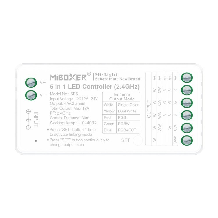 MiBoxer SR5 5w1 sterownik do taśmy LED uniwersalny Mono RGB RGBW CCT 2.4GHz
