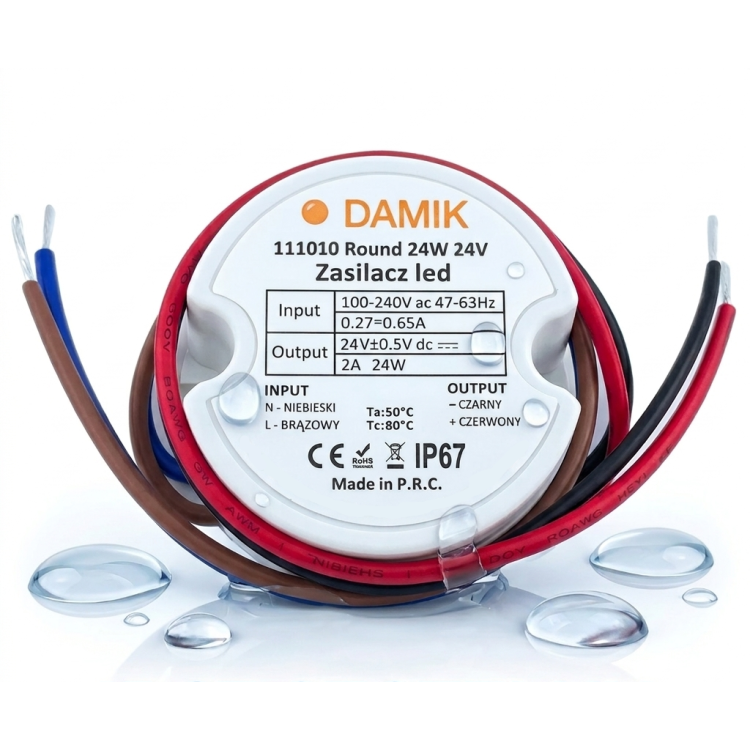 DAMIK LED strip power supply Round 24V 24W IP67 - leddriver.eu